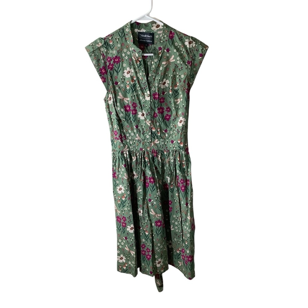 Modcloth x Princess Highway Green Floral Midi Dress Cotton Casual